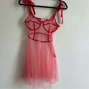 Sugar Thrillz Sz XS Sheer Red Sparkly Baby Doll Lingerie Top